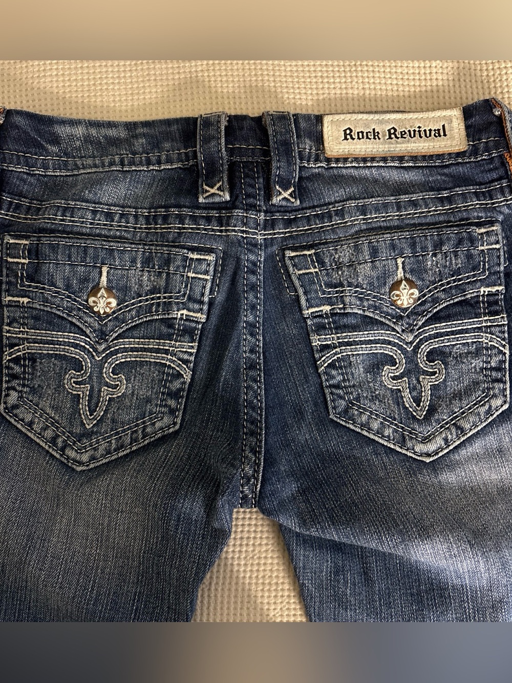 Rock Revival Dark Blue Women’s Boot Cut Jeans with Embroidered Pockets